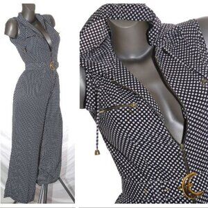 HOODED Romper JUMPSUIT Wide Leg Pants Playsuit POLKA DOT Party Club Casual S